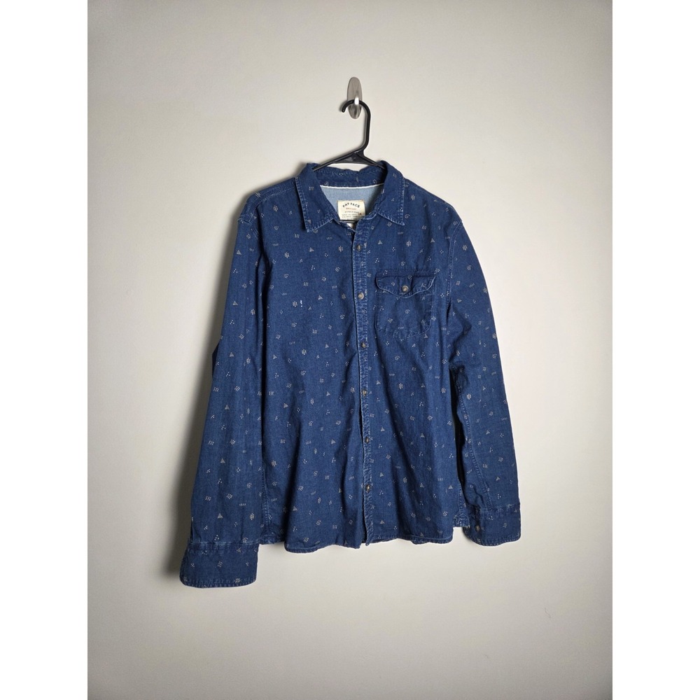 Fat Face Button Up Shirt Size Large Blue‎ Denim Geometric Cotton